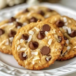 Für deine köstlichen Coconut Chocolate Chip Cookies benötigst du folgende Zutaten: - 1 Tasse Allzweckmehl - 1/2 Tasse ungesüßte, geraspelte Kokosnuss - 1/2 Teelöffel Backnatron - 1/4 Teelöffel Salz - 1/2 Tasse ungesalzene Butter, weich - 1/2 Tasse brauner Zucker, fest gepackt - 1/4 Tasse Kristalzucker - 1 großes Ei - 1 Teelöffel Vanilleextrakt - 1 Tasse halb-süße Schokoladenstückchen - 1/4 Tasse gehackte Pekannüsse oder Walnüsse (optional) Diese Zutaten sind wichtig für den perfekten Geschmack und die richtige Textur. Das Allzweckmehl gibt den Keksen Struktur. Die Kokosnuss bringt einen tropischen Geschmack. Butter sorgt für einen schönen Schmelz und macht die Kekse weich. Die Zuckerarten, braun und Kristall, sorgen für Süße und eine leichte Karamellnote. Das Ei bindet die Zutaten und macht den Teig geschmeidig. Vanilleextrakt fügt ein reiches Aroma hinzu. Und schließlich sind die Schokoladenstückchen der süße Höhepunkt. Wenn du Allergien hast oder spezielle Diäten beachtest, gibt es Alternativen: - Glutenfrei: Ersetze das Allzweckmehl durch glutenfreies Mehl. - Vegan: Nutze pflanzliche Butter und einen Leinsamen-Ersatz für das Ei. - Nüsse: Lass die Pekannüsse oder Walnüsse weg oder ersetze sie durch Sonnenblumenkerne, wenn Nüsse ein Problem sind. - Zucker: Verwende Stevia oder einen anderen Zuckeralternativstoff für eine zuckerfreie Option. Diese Anpassungen helfen dir, die Kekse zu genießen, ohne auf deinen Lebensstil zu verzichten. {{ingredient_image_2}} Zuerst heize den Ofen auf 175°C (350°F) vor. Diese Temperatur ist ideal. Lege dann ein Backblech mit Backpapier aus. Das Papier verhindert, dass die Kekse kleben. So bleibt der Spaß beim Backen hoch. In einer mittelgroßen Schüssel vermische das Allzweckmehl, die geraspelte Kokosnuss, das Backnatron und das Salz. Das gibt deinem Teig eine gute Basis. In einer großen Schüssel rühre die weiche Butter mit dem braunen und Kristalzucker. Mach das etwa 2-3 Minuten lang. Die Mischung sollte fluffig und leicht sein. Jetzt füge das Ei und den Vanilleextrakt hinzu. Mische alles gut, bis es gleichmäßig aussieht. Gib dann die trockenen Zutaten schrittweise zur feuchten Mischung. Rühre nur so lange, bis alles zusammenkommt. Zuletzt hebe die Schokoladenstückchen und die Nüsse vorsichtig unter. So verteilst du sie gleichmäßig im Teig. Nimm esslöffelgroße Portionen des Teigs. Setze sie mit etwa 5 cm Abstand auf das Backblech. Backe die Kekse 10-12 Minuten lang. Achte darauf, dass die Ränder goldbraun sind, aber die Mitte noch weich bleibt. Nach dem Backen lasse die Kekse 5 Minuten auf dem Blech abkühlen. Übertrage sie dann auf ein Kuchengitter. So können sie vollständig abkühlen. Um die perfekte Konsistenz für deine Kokosnuss-Schokoladenkekse zu erreichen, ist es wichtig, die Butter richtig zu verwenden. Die Butter sollte weich, aber nicht geschmolzen sein. Wenn du sie zu lange stehen lässt, wird sie zu flüssig. Rühre die Butter mit beiden Zuckersorten gut durch. Achte darauf, dass die Mischung leicht und fluffig ist. Wenn du die trockenen Zutaten hinzufügst, mische sie nur so lange, bis alles gut vermischt ist. Zu langes Mischen kann die Kekse hart machen. Ein häufiger Fehler ist, die Kekse zu lange zu backen. Wenn die Ränder goldbraun sind, sind sie perfekt. Die Mitte sollte weich bleiben. Lass die Kekse nach dem Backen einige Minuten auf dem Blech ruhen. So festigen sie sich und bleiben saftig. Ein weiterer Fehler ist, die Kekse zu nah auf das Blech zu setzen. Lass etwa fünf Zentimeter Platz zwischen den Teigportionen, damit sie beim Backen Platz zum Ausdehnen haben. Um deine Kekse ansprechend zu servieren, lege sie warm auf einen bunten Teller. Streue ein paar extra Schokoladenstückchen und Kokosraspeln darüber. Das sieht nicht nur toll aus, sondern schmeckt auch gut! Stelle eine kleine Schüssel mit frischen Kokosraspeln daneben. So schaffst du eine tropische Atmosphäre. Du kannst die Kekse auch mit einer Tasse Milch oder einer Tasse Kaffee servieren. Pro Tipps Frische Zutaten verwenden: Verwenden Sie frische und hochwertige Zutaten, insbesondere die Schokolade und die Kokosnuss, um den besten Geschmack zu erzielen. Teig kühlen: Kühlen Sie den Keksteig für 30 Minuten im Kühlschrank, um eine bessere Textur und Form beim Backen zu erreichen. Backzeit im Auge behalten: Überwachen Sie die Kekse während des Backens, da jeder Ofen unterschiedlich ist. Die Kekse sollten leicht goldbraun am Rand und weich in der Mitte sein. Variationen ausprobieren: Experimentieren Sie mit verschiedenen Nüssen oder Trockenfrüchten, um den Keksen eine persönliche Note zu verleihen. {{image_4}} Du kannst die Schokoladenstückchen ganz nach deinem Geschmack wählen. Vollmilch macht die Kekse süß und cremig. Zartbitter bringt einen schönen Kontrast. Weiße Schokolade sorgt für eine milde Süße. Es ist wirklich eine Freude, mit diesen Sorten zu experimentieren! Gehackte Nüsse wie Pekannüsse oder Walnüsse fügen einen tollen Crunch hinzu. Du kannst auch Trockenfrüchte wie Cranberries oder Aprikosen verwenden. Diese geben den Keksen einen fruchtigen Kick. Zusätzlich kannst du mehr Kokosraspeln oben drauf geben. So wird der Geschmack noch intensiver! Für eine vegane Version kannst du die Butter durch pflanzliche Margarine ersetzen. Ein Leinsamen-Ei ist eine gute Alternative zum Ei. Wenn du glutenfreie Kekse machen möchtest, verwende einfach glutenfreies Mehl. Diese Anpassungen machen die Kekse für viele Diäten geeignet. So kannst du sie mit noch mehr Leuten teilen! Kekse sind am besten, wenn sie frisch sind. Sie halten in einem luftdichten Behälter bis zu einer Woche. Nach einer Woche können sie etwas trocken werden. Wenn du sie länger aufbewahren willst, friere sie ein. So bleiben sie bis zu drei Monate frisch. Bewahre die Kekse an einem kühlen, trockenen Ort auf. Hitze und Feuchtigkeit können die Konsistenz beeinträchtigen. Ein luftdichter Behälter schützt sie vor Luft und sorgt dafür, dass sie weich bleiben. Wenn du magst, lege ein Stück Brot in den Behälter. Das hält die Kekse frisch und feucht. Um die Kekse einzufrieren, lasse sie zuerst vollständig abkühlen. Lege sie dann in einen luftdichten Behälter oder einen Gefrierbeutel. Achte darauf, die Luft herauszudrücken. Beschrifte den Behälter mit dem Datum. Zum Auftauen nimm die Kekse einfach aus dem Gefrierfach und lasse sie bei Raumtemperatur stehen. So bleiben sie lecker und frisch. Um trockene Kekse zu vermeiden, achte auf die Backzeit. Backe die Kekse nur bis die Ränder goldbraun sind. Die Mitte sollte weich bleiben. Überprüfe die Kekse nach 10 Minuten. Wenn sie noch zu hell sind, lass sie für ein oder zwei Minuten länger im Ofen. Eine weitere gute Idee ist, die Butter weich, aber nicht geschmolzen zu verwenden. Das hilft, die Kekse feucht zu halten. Ja, du kannst den Teig im Voraus zubereiten. Stelle ihn in den Kühlschrank, nachdem du ihn gemischt hast. Der Teig bleibt bis zu zwei Tage frisch. Wenn du bereit bist zu backen, forme die Kekse und backe sie. Du kannst den Teig auch einfrieren. In diesem Fall forme kleine Portionen und lege sie in einen Gefrierbeutel. So hast du immer frischen Keksteig zur Hand. Ja, diese Kekse sind perfekt für Kinder! Sie sind süß, schokoladig und voller Kokosgeschmack. Die Zutaten sind einfach und leicht verständlich. Kinder können sogar beim Mischen des Teigs helfen. Achte darauf, dass keine Allergien gegen die Zutaten bestehen. Diese Kekse sind ein toller Snack für die Schule oder nach dem Spielen. In diesem Artikel haben wir alle wichtigen Schritte zum Keksbacken behandelt. Wir sahen uns die Zutaten, die Zubereitung und die Lagerung an. Zudem gab ich Tipps, um perfekte Kekse zu machen und Fehler zu vermeiden. Jetzt bist du bereit, deine eigenen leckeren Kekse zu backen. Experimente mit verschiedenen Zutaten machen das Backen noch spannender. Denk daran, dass frische Kekse gut aufbewahrt werden müssen. Viel Spaß beim Backen und Genießen!
